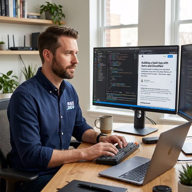 Software development workspace with code editor and modern tools
