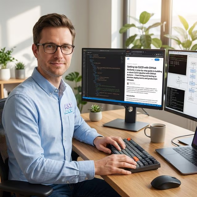 Software development workspace with code editor and modern tools