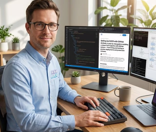 Software development workspace with code editor and modern tools