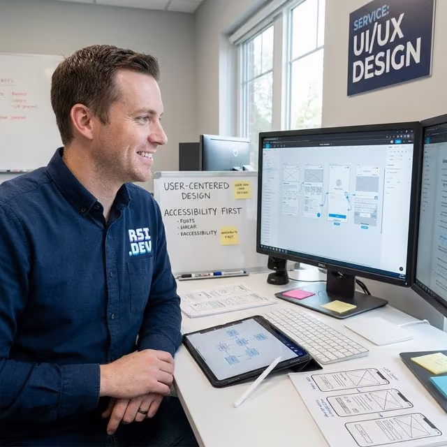 Software development workspace with code editor and modern tools
